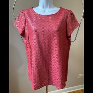 Ann Taylor Loft M metallic red lacy woven top